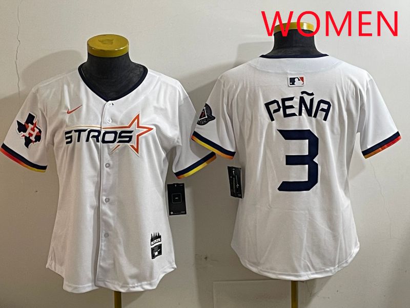 Women Houston Astros #3 Pena White three generations Joint Name Nike 2025 MLB Jersey style 8->women mlb jersey->Women Jersey